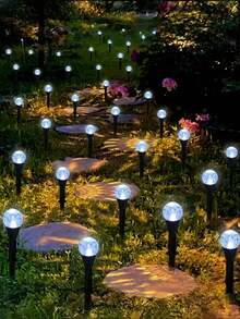20pcs Solar Powered Pathway Lights - Multicolor Solar LED Bubble Lights, 8 Lighting Modes, Auto On/Off, IPX4 Waterproof, Space Theme, Outdoor Lawn Garden Lights, Button Controlled Solar Landscape Lighting, IPX4 Outdoor Illumination, 8 Bright Lighting Modes, Suitable For Yard, Lawn, Summer, Camping, Party, Wedding, Trail, Backyard And Lawn, Independence Day, Birthday, Christmas Lawn Decor Path Lights!