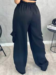 Women's Tailored Cargo Pants With Side Pockets - Đen và trắng - Xem 4