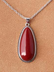 1pc Vintage Purple-Red Teardrop Pendant Necklace, Faux Stone Pendant Necklace, 5 Colors Available