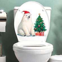 ملصق مقعد المرحاض بطبعة الدب القطبي الجديد للعيد المجيد، ملصق لاصق لغطاء المرحاض لديكور حائط الحمام، ملصقات ديكور الحائط، ديكورات منزلية للعيد المجيد