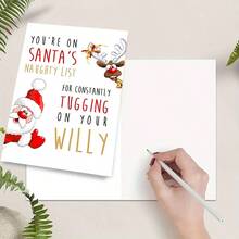 1pc Humorous Christmas Greeting Card, Santa & Reindeer Naughty List Design, Paper Holiday Card, With Envelope, For Friends, Family, Teachers, Students, Neighbors, Universal Recipient, Christmas & Special Occasions - Multicolor - View 5