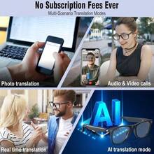 AI Translation Smart Glasses With Chat GPT For Men And Women, Bluetooth Sunglasses With Translator 164 Languages , Music Playback & Hands-Free Calls, UV & Blue Light Protection Pure Black Sunglasses - 黑色 - 查看 6