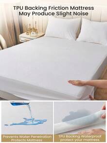 South Life 1pc Waterproof Fitted Sheet, Soft Terry Cloth Waterproof Mattress Protector, Breathable & Noiseless Knitted Fitted Sheet For Bed Mattress Cover With Deep Pocket For Home Hotel Bedroom, School Bedding Dorm Essentials, Fits Twin/Full/King/Queen Size Bed, For All Season, Without Pillowcase, Fathers Day Gift, Birthday Decorations, Grad Party Decor, Fathers Day Decor, Graduation Gift, Birthday Gift - trắng - Xem 7