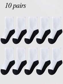 10 Pairs Classic Sports Style Student Socks, Suitable For Boys & Girls Aged 1-16, All Seasons, Crew Neck Design, Easy To Wash - Multicolor - View 11