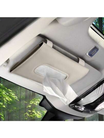 1 pieza Caja de pañuelos para coche, soporte de cuero colgante para visera o asiento trasero, accesorio creativo para el interior del coche (pañuelos no incluidos)