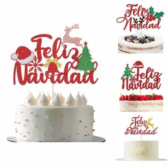 1pc Feliz Navidad Cake Topper - Winter Merry Christmas, Happy New Year Christmas Holidays Night Party Decor Christmas Christmas Decorations Christmas Pajamas Christmas Gifts Christmas Decor
