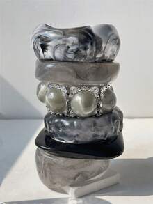 1pc Vintage New Transparent Gray-Black Resin Bracelet, Asymmetrical Thick Elastic Patchwork Bracelet, Fashionable High-End Jewelry For Women - Multicolor - View 2