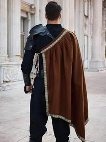Men's Medieval Renaissance LARP Warrior Cape Shawl Half Shoulder Design Samurai Inspired Cloak Ideal For Ren Faire & Halloween Costumes - 棕色 - 查看 2