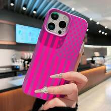 Funda para teléfono con diseño de bandera estadounidense rosa, compatible con iPhone 16, 15, 14 Pro Max, 13, 12, 11, XR y XS Plus. Fabricada en silicona TPU, ofrece protección contra golpes y caídas, además de una excelente sensación al tacto. Es el regalo ideal para familiares, amigos y seres queridos. - Morado - Ver 6