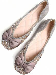 SAILING LU Square Toe Flats Shoes Rhinestoned Bowknots Ballet Flats For Women Studded Dress Shoes Comfort Light Weight LoafersChristmas - J-金 - 查看 7