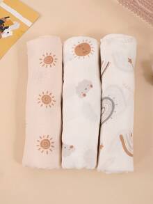3件輕量無彈性嬰兒包巾，太陽雲朵彩虹印花，柔軟舒適，適合新生兒男孩與女孩，Oeko-Tex認證 - 彩色 - 查看 12