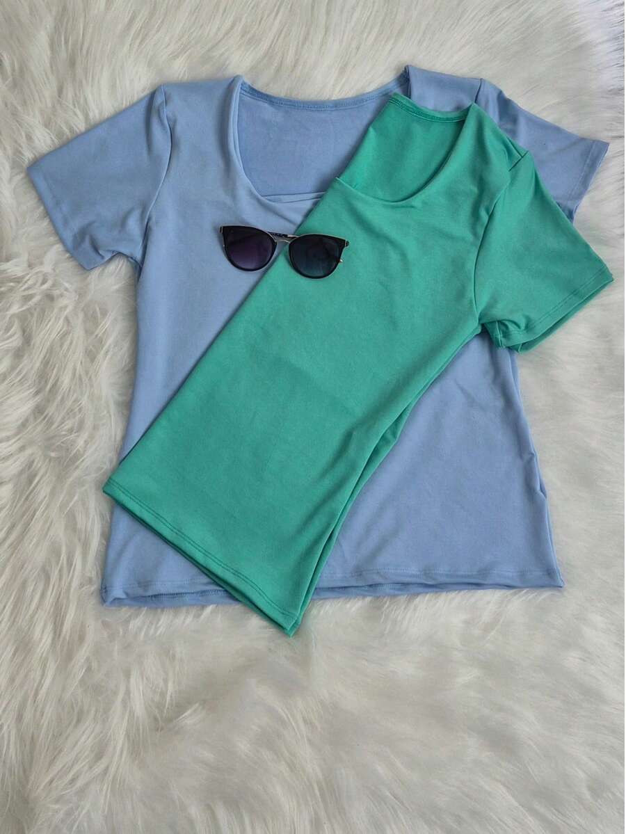 KIT OF 2 PLUS SIZE SHORT SLEEVE TOPS FOR WOMEN'S FASHION - XANH DƯƠNG NHẠT/XANH LÁ NHẠT - Xem 1