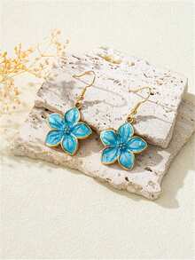 1 Pair Fashion Oil Drop Flower Earrings, Elegant Minimalist Personalized Dangle Earrings For Party And Daily Wear