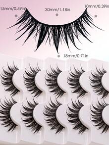 FindLove 5 Pairs Wet Lashes 10-18mm Manga Lashes Spiky Thick Fluffy Style False Eyelash Wet Look Lashes Moist Faux Mink Lashes Fluffy Messy Eyelash Extensions Long Curling Dramatic Individual Lash Clusters For Holiday Parties Halloween Christmas False Eyelashes Makeup Tools - Black - View 5