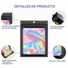 200 piezas bolsas holográficas bolsa sellada reutilizable patrón arcoíris láser autosellable dulces empresa ventana frontal muestras regalo joyería cables fiesta boda cumpleaños navidad Christmas navidad navideño bolsas holográficas navideñas decoración regalos fiesta - 9X12cm negro - Ver 5