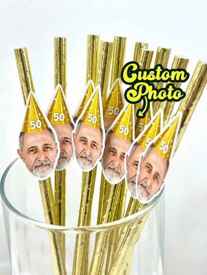 12 Pcs Custom Face Straws - 50th Birthday Decorations For Women And Men - Funny Birthday Straws - Photo Straws - 55th Birthday Tableware Decor,Multi-Functional,Durable,Ornamental,Reusable,Exquisite,Stylish,High-Quality,Colorful,Modern,Custom,Personalized,Unique