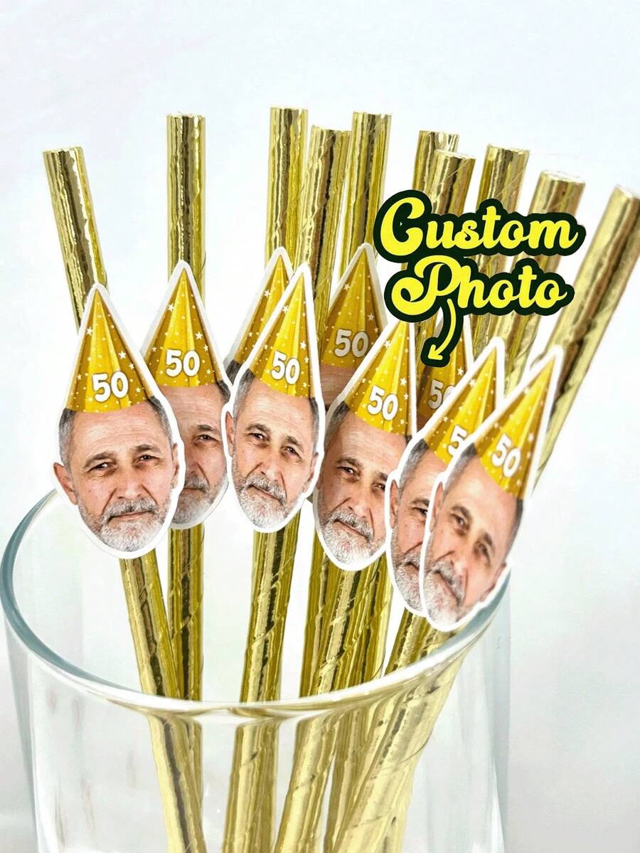 12pcs Customized Face Straws - Personalized Photo Straws For 50th 55th Birthday Party Decorations, Bachelorette Party Tableware Decor, Unique Fun Custom Birthday Gift - Multicolor - View 1