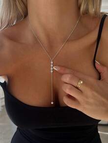 1 件时尚百搭 Y 形女士长项链，合金制成，带水晶吊坠，适合日常佩戴和女性节日礼物，精致简约的珠宝