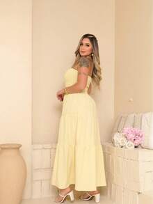 July Tropical Strapless Dress In Various Prints, 2025 Collection - Light Yellow - View 2