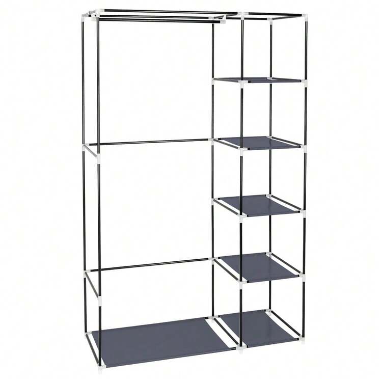 67" Portable Clothes Closet Wardrobe With Non-Woven Fabric And Hanging Rod Quick And Easy To Assemble Gray - Grey - View 9