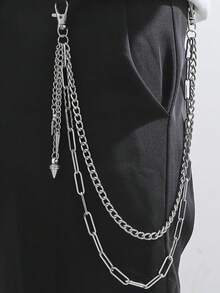 1pc Gothic Style Pant Chain, Fashion Rivet Pendant High-End Outfit Accessory, Double-Layer Tassel Metal Hip Hop Pant Chain