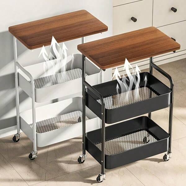 Kitchen Cart With Top And Casters, Steel Storage Rack, Large Capacity Storage, Multi-Purpose Rack, Scandinavian Style, Narrow Space Storage, Basket Trolley, Kitchen Storage, Stylish Workbench, Microwave Stand, Steel Rack, Side Cart With Top, Baby Cart
