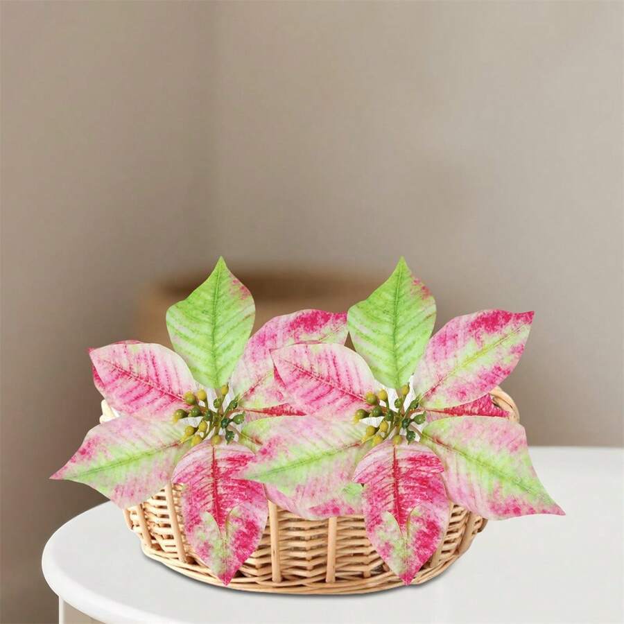 Christmas Poinsettia Flowers Rustic Poinsettias Decorative Artificial Flowers For Home Decorations - 粉色 - 查看 1