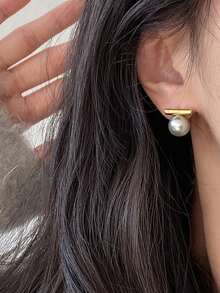 Tkool 2pcs Women's Minimalist T-Shaped Pearl Stud Earrings, Daily Accessory Gift - Multicolor - View 10
