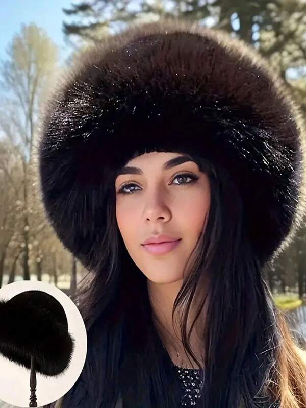 1pc Warm Thermal-Lined Women's Hat - Thick Fuzzy Winter Hat With Ear Flaps, Brimless, Perfect For Christmas, Valentine's Day