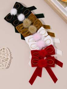 2/8pcs Velvet Hair Bows For Girls Brown Red Hair Clips With Tail Plain Bow Hairpins Vintage Barrettes For Autumn Winter Casual Daily Headpiece Kids Baby Hair Accessories - Multicolor - View 12