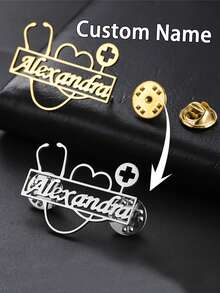 Custom Name Brooch, Personalized Name Brooch Stainless Steel Silver Gold Color Stethoscope Brooch Women's Jewelry, Doctor Gift, Mother's Day Gift - Multicolor - View 8