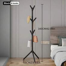 1pc Modern Tree-Shaped Coat Rack - Freestanding Floor Hanger With Sturdy Triangular Base, Durable Plastic Material, Lightweight 360° Rotating Hooks, Space-Saving Entryway, Bedroom, Living Room Home Organizer, Scandinavian Minimalist Single Rod Bedroom Clothes Rack, Easy Assembly For Home, Office, Hotel, Black/White 6/9 Hooks Available, Multi-Functional Storage, Suitable For Apartment Living