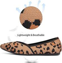 Womens Flat Shoes Classic Pointed Toe Flats Knitted Dress Shoes Soft Comfortable Dressy Flats Women - 豹 - 查看 5