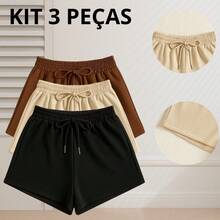 Kit 3 Women's Sweatpants, Comfortable Gym And Everyday, Plain, No Print - Kit With 3 Shorts Beige, Black, Brown - View 1