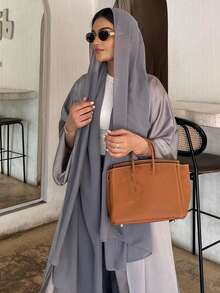 1pc Fashionable Minimalist Satin Solid Color Long Elegant Robe/Abaya Suitable For Daily & Festival Wearing, Modest Kaftan