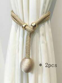 2 件丝绸串珠窗帘绑带，最大周长 14 英寸 - 适用于薄窗帘或厚窗帘的窗帘绳环，带挂钩的波西米亚农舍窗帘绑带，家庭办公室装饰窗帘绑带，可爱的宿舍窗帘绑带绳（粉色/金色/米色/灰色/蓝色/香槟色/白色/绿色/勃艮第色）