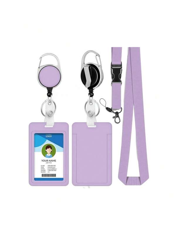 4/2/1pc Purple/Pink Card Holder With Lanyard, Retractable Clip, Student ID Card Case, Graduation/Work Badge Holder, Employee ID Card, Bus Card Holder, Factory Card