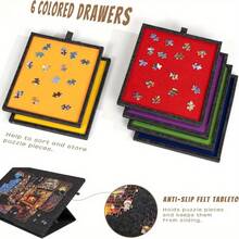 一套拼图垫，可收纳1000片拼图，倾斜式拼图板，带二合一支架和盖子，轻便拼图板，带6个抽屉，成人便携式毛毡拼图收纳桌 - 两种尺寸可选