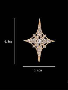 1pc Elegant Sparkling Gold Star Brooch, High-End Jewelry Accessory With 4 Pointed Tips Inlaid With Rhinestones, Multi-Layer Small Diamonds Surrounding, Fashionable Party Accessory - Star - View 2