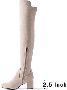 Women Over Knee Boots Thigh High Suede Black Block Low 2 Inch Heel Chunky Above Knee Winter Pointed Toe, Fashionable Cold-Weather Boots - 奶油\2 1/2 英吋鞋跟 - 查看 3