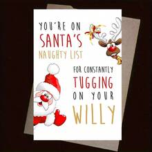 1 pièce Carte de vœux de Noël humoristique, design de la liste des vilains du Père Noël et des rennes, carte de fête en papier, avec enveloppe, pour les amis, la famille, les enseignants, les élèves, les voisins, destinataire universel, Noël et occasions spéciales