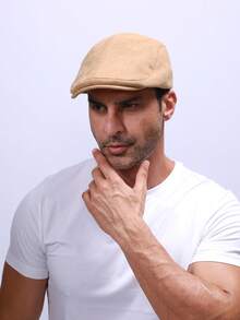 1pc Men's Solid Color Faux Suede Beret Hat, Adjustable Wide Brim, Casual Japanese Style, Suitable For Vacation And Matching - Solid Color - View 11