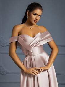 VIPGIRL 优雅长款喇叭连衣裙，晚礼服 - 藕粉色 - 查看 5