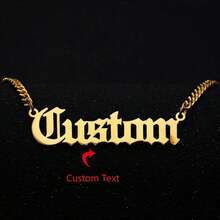 Naszyjnik z imieniem w stylu staroangielskim, spersonalizowany naszyjnik z imieniem w stylu kubańskim, złoty naszyjnik z tabliczką z imieniem, spersonalizowany prezent w postaci biżuterii