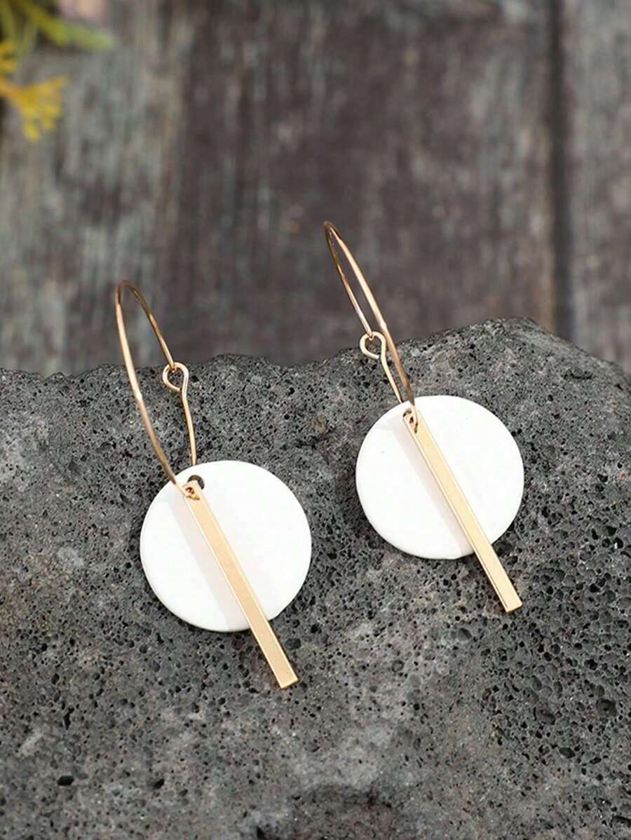 1 Pair Bohemian Minimalist Geometric Circle & Bar Shape Alloy Hoop Earrings, Fashion Multi-Color Alloy Earring Rings For Women, Gift - Multicolor - View 1