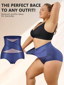 QUASTI 4 chiếc/gói quần lót cạp cao không đường may, nhiều màu sắc, phối lưới đan chéo, co giãn 4 chiều, cỡ 1XL-5XL - Nhiều màu - Xem 3