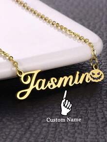 1pc Personalized Name Necklace, Stainless Steel Material, Fashion Versatile, Suitable For Autumn, Retro, Minimalist, Casual, Soccer Mom, Old Money And Various Occasions, Customizable, Unique. An Ideal Gift For Girlfriend, Mom, Family, Friends, Suitable For Anniversary, Birthday, Daily Wear, Prom, Mother's Day, Valentine's Day, Graduation, Wedding, Also The Best Gift For Halloween Or Christmas. - B - View 1