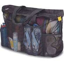 Una bolsa de playa de malla sobredimensionada, bolso de malla transpirable, con cremalleras y bolsillos laterales, bolsa de organización y almacenamiento portátil - Negro - Ver 9