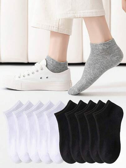5 أزواج جوارب كاجوال قصيرة للكاحل أبيض وأسود ورمادي رقيقة مناسبة للرياضة والجري، للجنسين