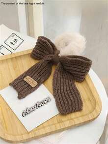 1个女士针织蝴蝶结毛绒发圈，优雅发饰，适用于马尾辫、发髻，发圈，头饰，化妆家居健身女士配饰头饰